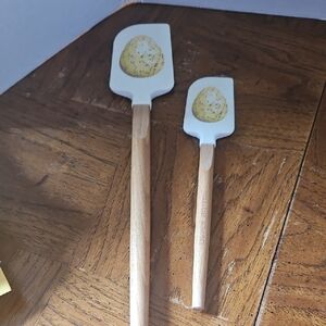 Pair of White Silicone Spatulas with Wooden Handles